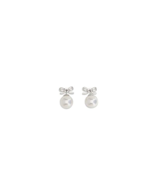 Self-Portrait White Crystal Bow Earrings With Pearl