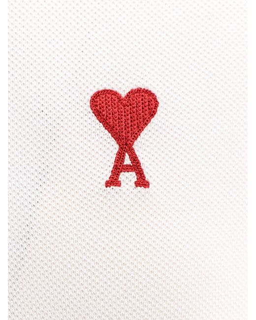 AMI White Cotton Polo Shirt With Iconic Embroidery for men