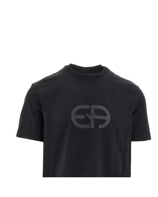 Emporio Armani Black Logo Print Lyocell-Blend T-Shirt for men