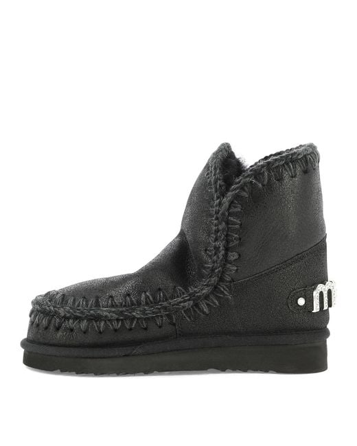 Mou Black "Eskimo 18 With Rhinestones Logo" Ankle Boots