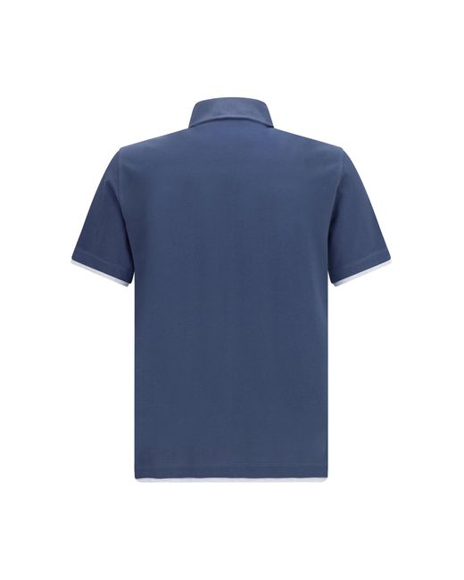 Brunello Cucinelli Blue Short-Sleeve Cotton Polo Shirt for men