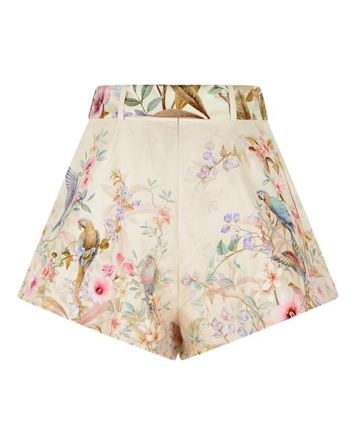 Zimmermann Natural 'Rebellion' Silk And Cream Cotton Shorts
