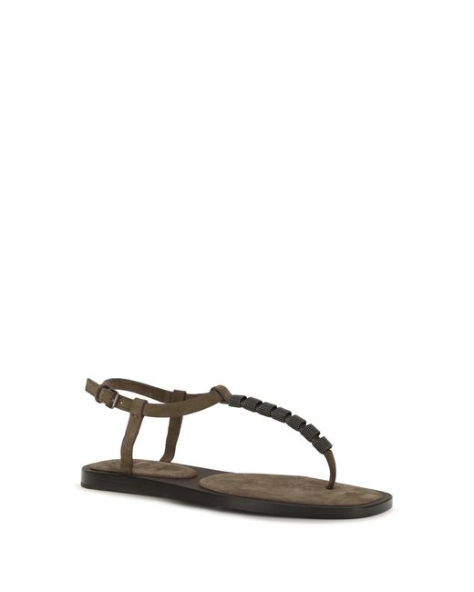 Brunello Cucinelli Brown Embellished Sandals