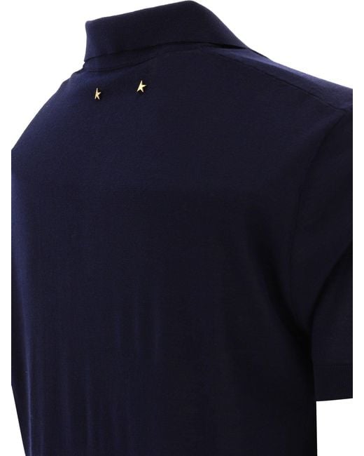 Golden Goose Deluxe Brand Blue Merino Wool Polo Shirt for men