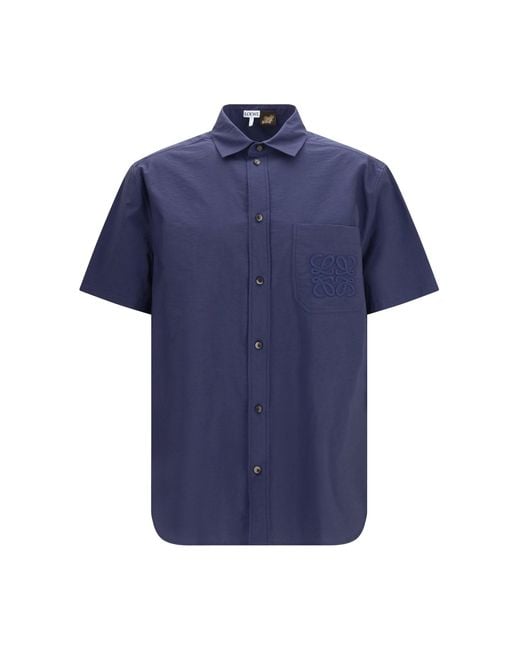 Men's Blue Short-Sleeve Cotton Blend Shirt