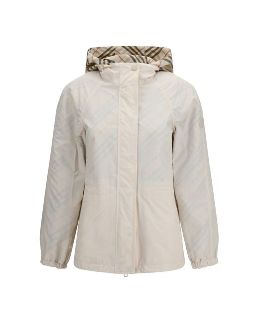 Burberry White Reversible Check Hooded Jacket
