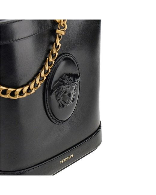 Versace Blue Leather Bucket Bag With Medusa Patch