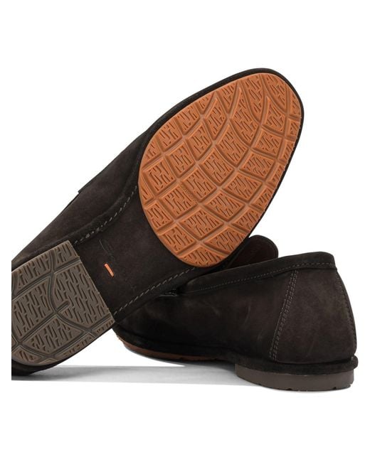 Santoni Black Calf Leather Loafers for men