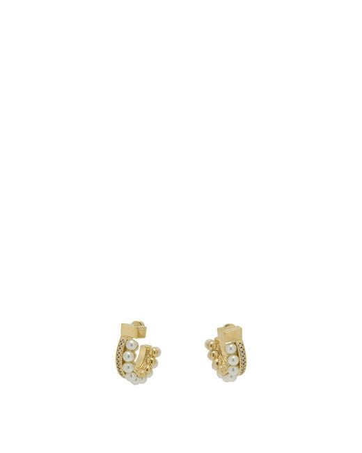 Ferragamo Metallic "Gancini" Earrings With Pearls