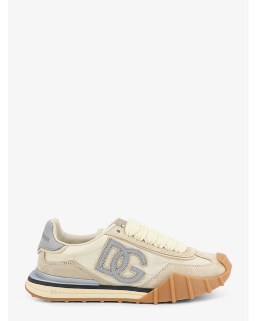 Dolce & Gabbana White Nylon And Suede Sneakers With Dg Logo On The Side