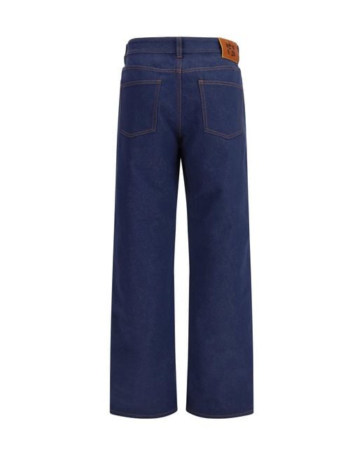 Fendi Blue Five-Pocket Straight Cut Jeans With Logo Detail
