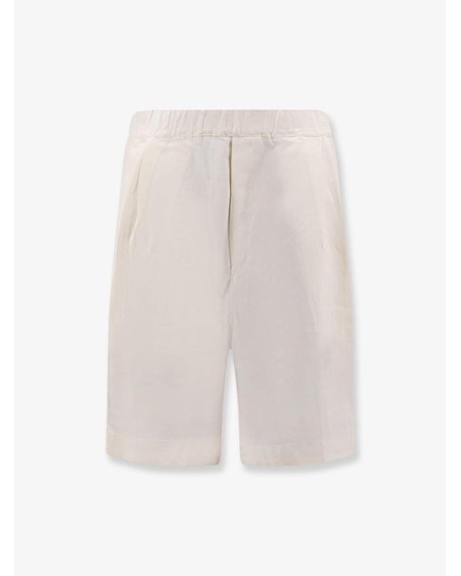Laneus White Viscose And Linen Bermuda Shorts for men