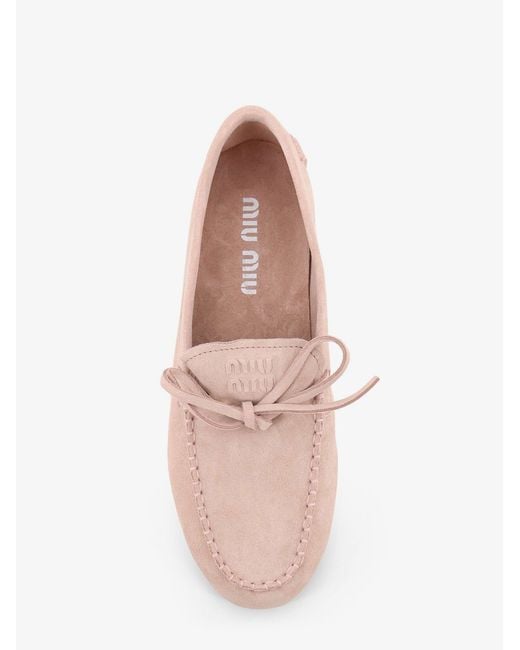 Miu Miu Pink Suede Loafer With Frontal Logo