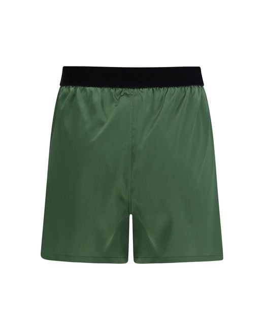 Tom Ford Green Stretch Silk Satin Pj Shorts