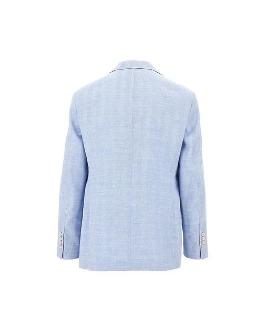 Brunello Cucinelli Blue Mélange Chevron Twill Single-Breasted Jacket for men