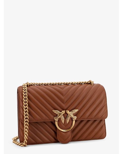 Pinko Brown Quilted Leather Crossbody Bag