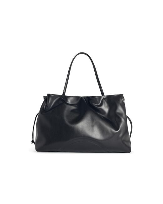 Tory Burch Black Large 'Shopping Ella Natuura' Bag With Lear Drawstring
