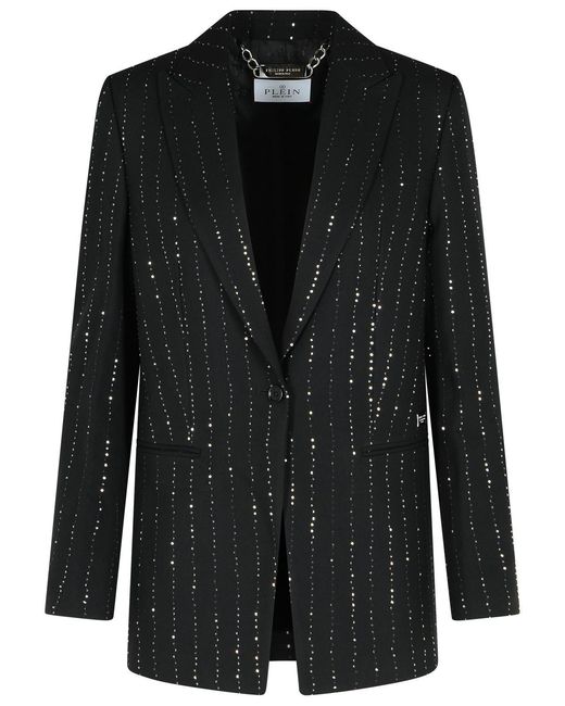 Philipp Plein Black 'Boyfriend Fit' Blazer With Wool Blend Paiettes