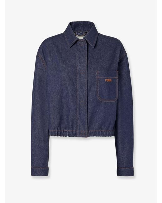 Women's Blue Denim Jacket With Front Embroidered Logo
