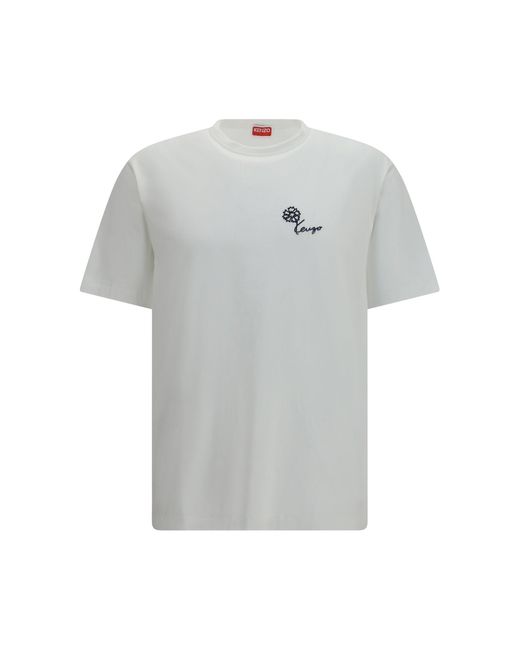 KENZO Gray Tulip Embroidered Cotton T-Shirt for men
