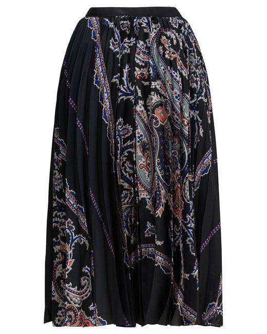 Sacai Black Pleated Skirt With Paisley Print