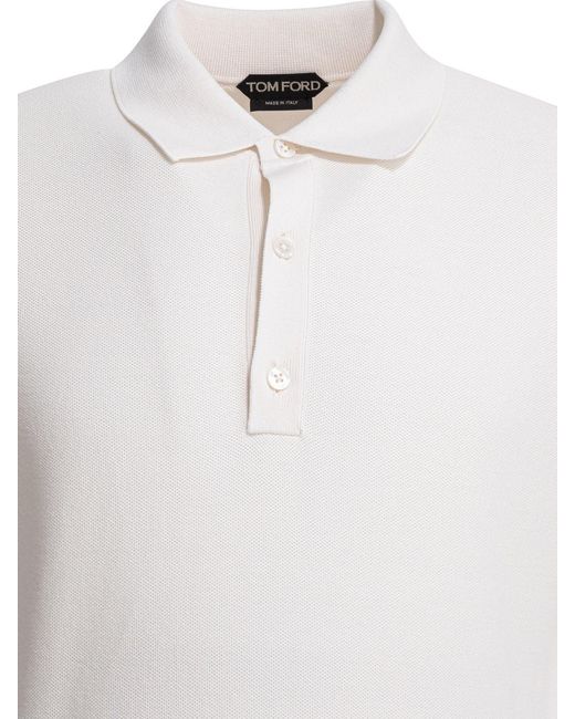 Tom Ford White Silk And Cotton Pique Polo Shirt for men