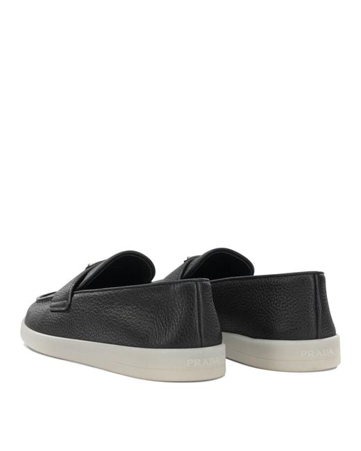 Prada Gray Leather Loafers for men