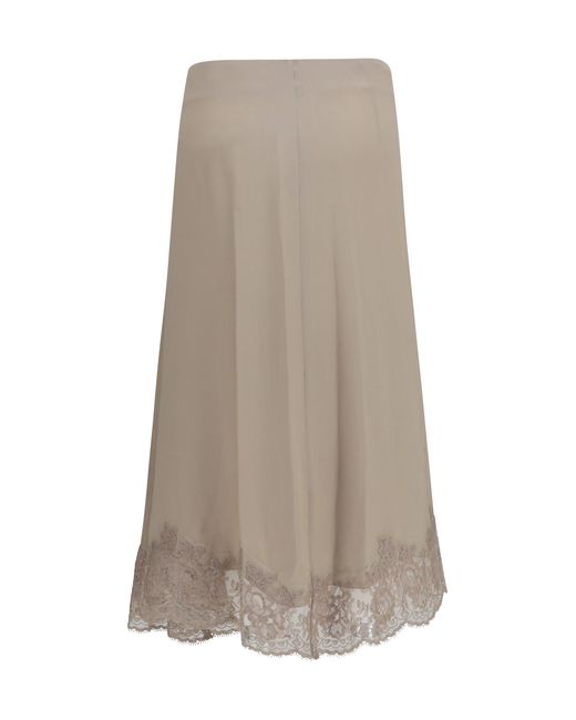 P.A.R.O.S.H. Brown P.A.R.O..H. Silk Blend Midi Skirt With Lace Hem