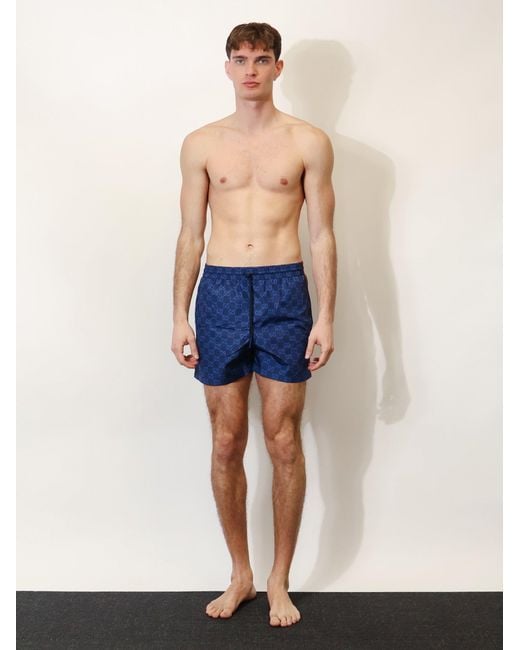 Gucci Blue Gg Nylon Swim Trunks for men