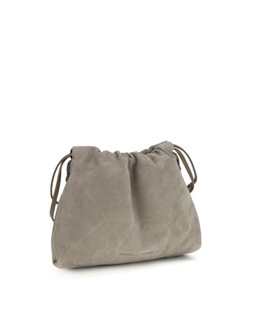 Brunello Cucinelli Gray Suede Pouch Ice