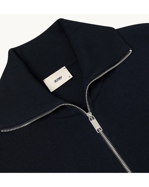 Autry Blue Viscose Knit Zippered Sweatshirt