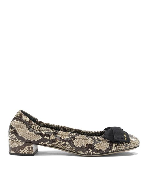 Prada Natural Heeled Leather Ballet
