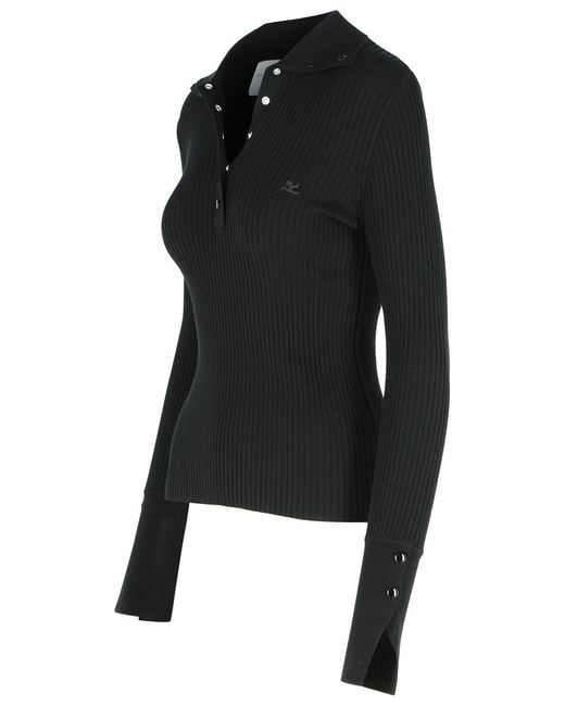 Courreges Black Polyester Blend Polo Shirt