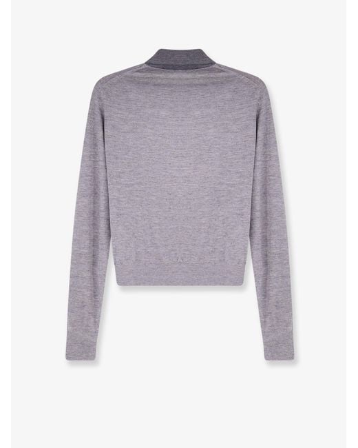 Céline Purple Cashmere And Silk Polo Shirt With Embroidery Logo On The Front