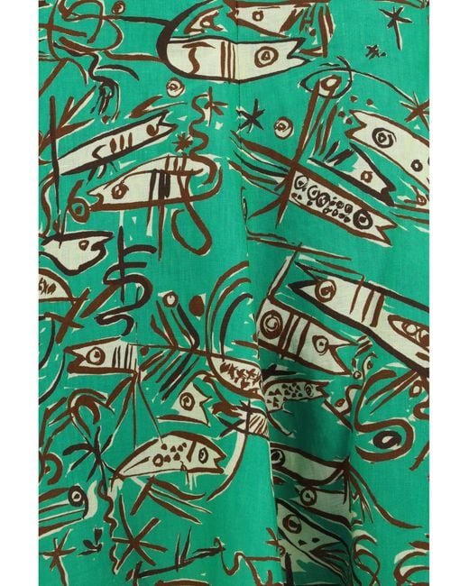 ALÉMAIS Green Fish Sticks Mini Linen Dress
