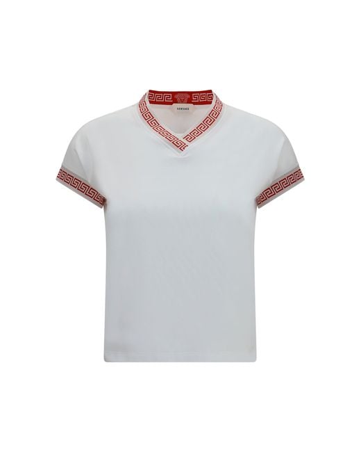 Versace Gray T-Shirt Greca V-Neck
