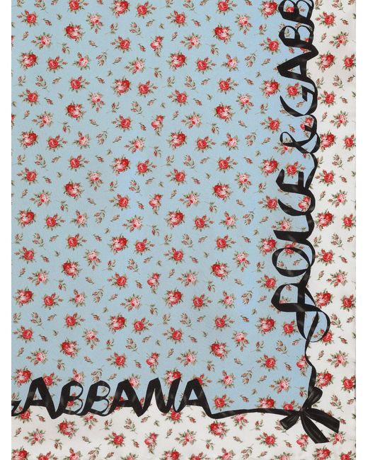 Dolce & Gabbana Blue Dolce & Gabbana Silk Foulard With Roselline Print