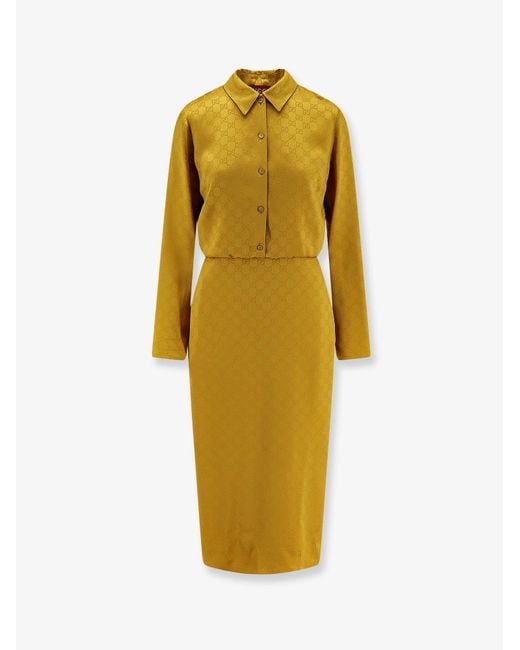 Gucci Yellow Gg Satin Chemisier Dress