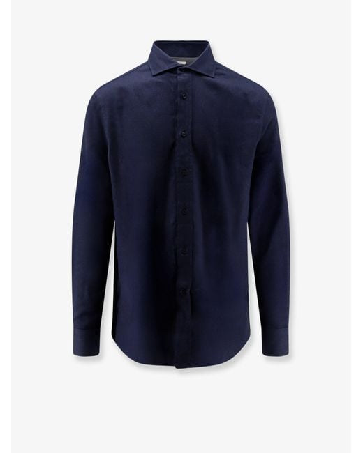 Brunello Cucinelli Blue Cotton And Lyocell Shirt for men