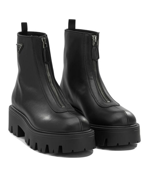 Prada Black Leather Ankle Boots