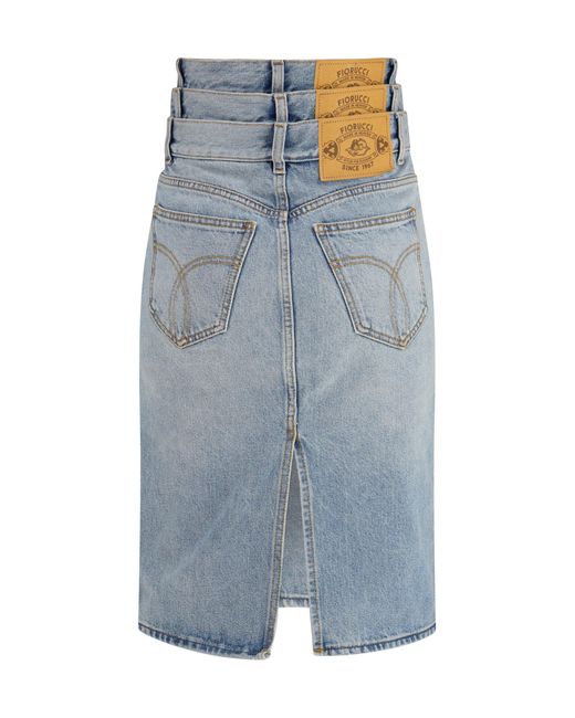 Fiorucci Blue Midi Denim Skirt Triple-Layer
