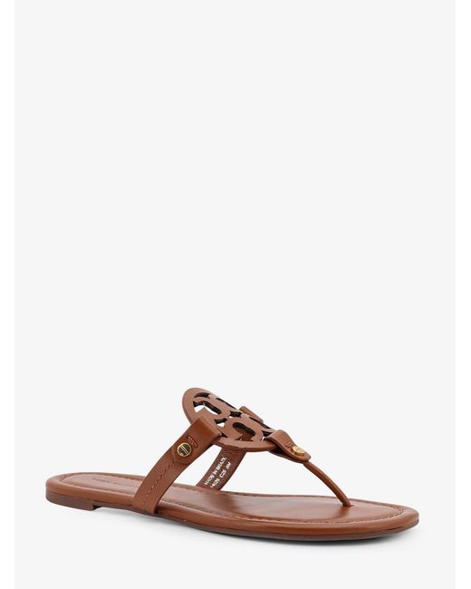 Tory Burch Brown Leather Thong Sandals With Monogram