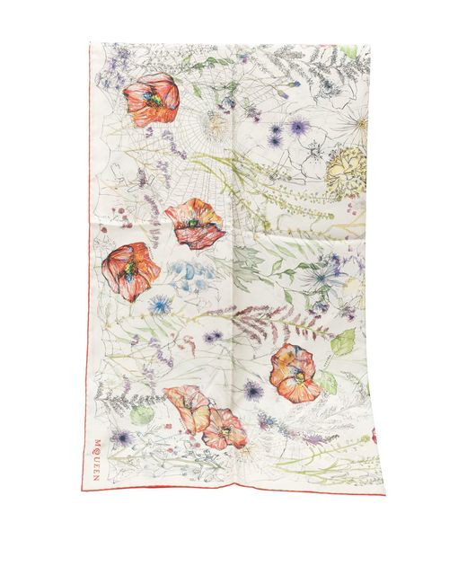 McQueen White Silk Scarf
