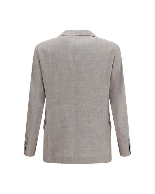 Brunello Cucinelli Gray Jacket Chevron Linen And Wool for men