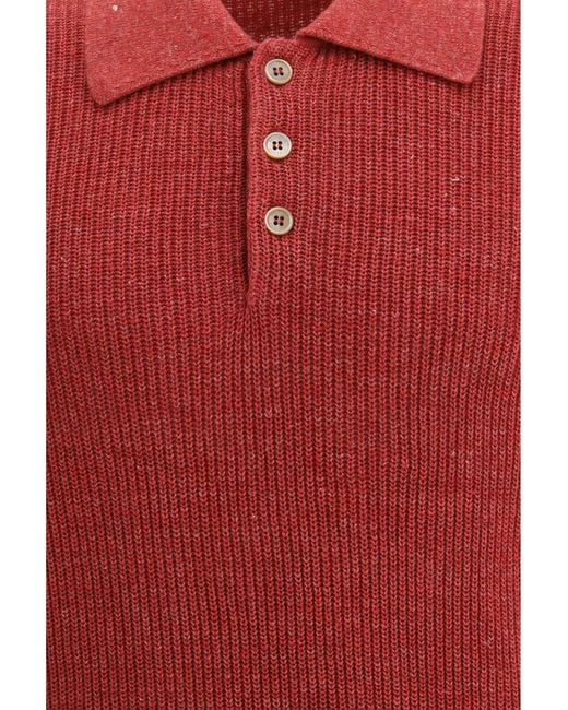 Brunello Cucinelli Red Cotton Polo for men