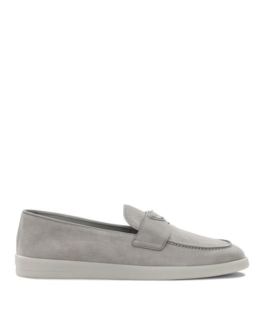 Prada Gray Suede Loafers for men