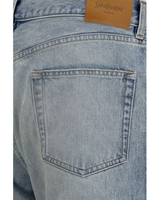 Saint Laurent Blue Cotton Denim Jeans With Stonewashed Finish for men