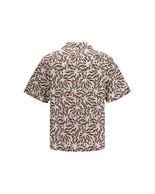 Prada Brown Printed Cotton Bowling Shirt for men
