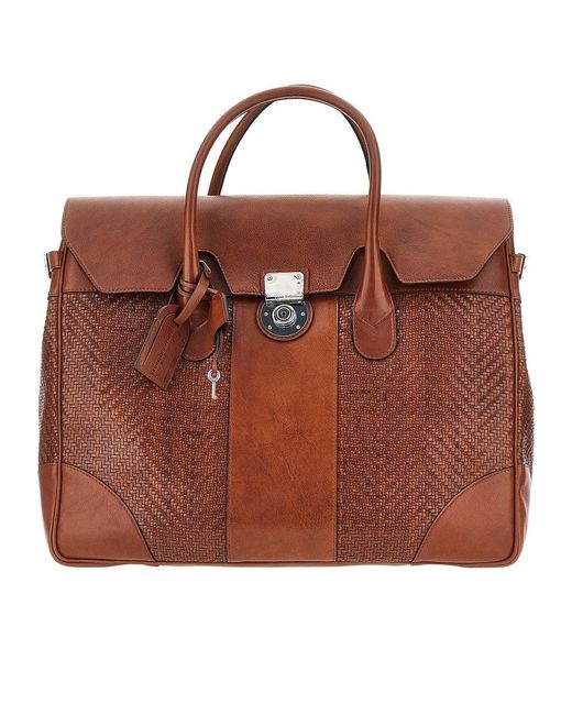 Men's Brown 'Boston' Leather Travel Bag