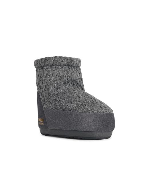 Moonboot Gray 'Icon Low Nolace Knit' Fabric Boots